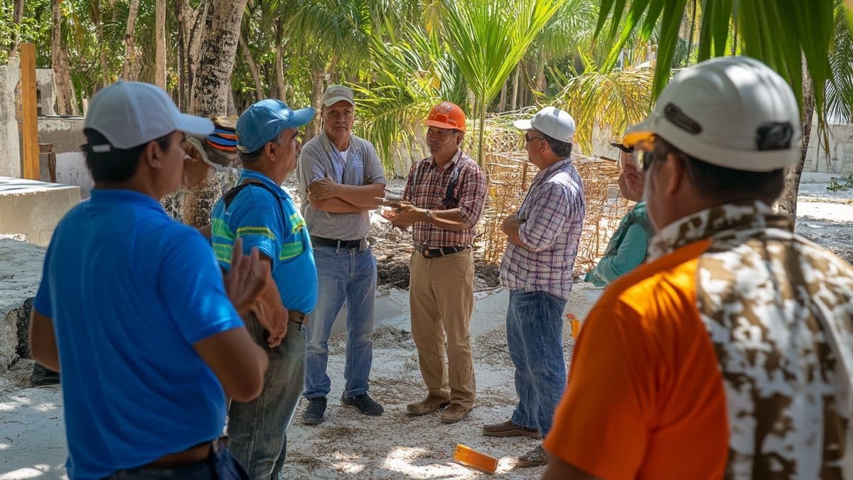 Supervisión conjunta de autoridades y comerciantes sobre el progreso de las obras en el Parque de las Palapas